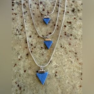 Silver and Blue Triangle Stone Layered Pendant Necklace by Bora New York